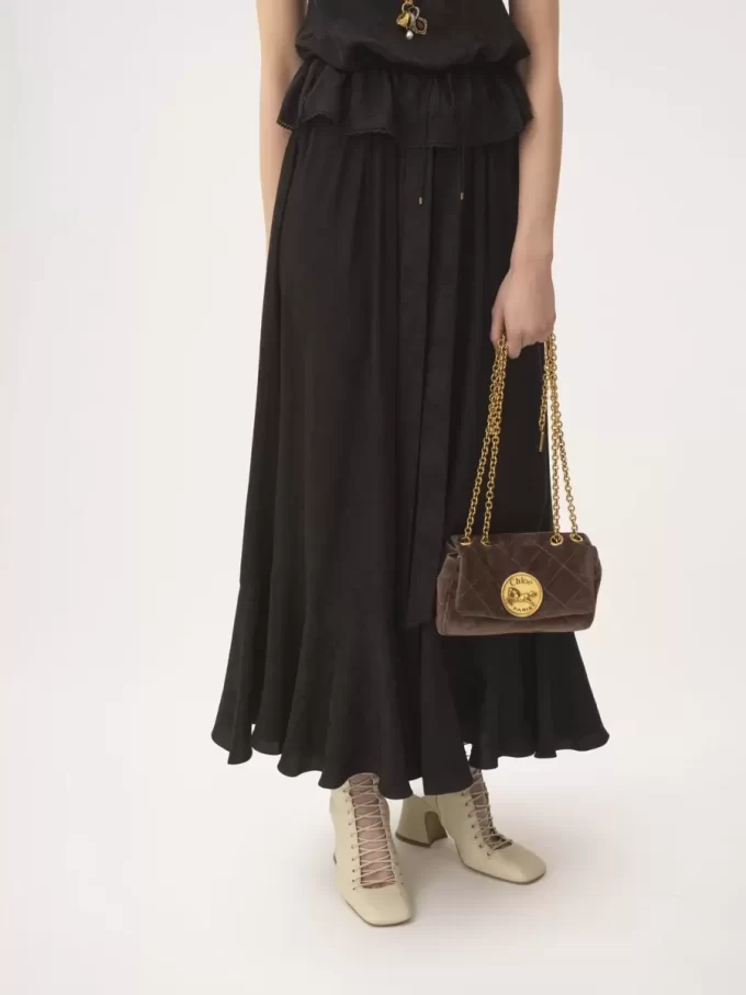 Falda midi fruncida en jacquard de seda
