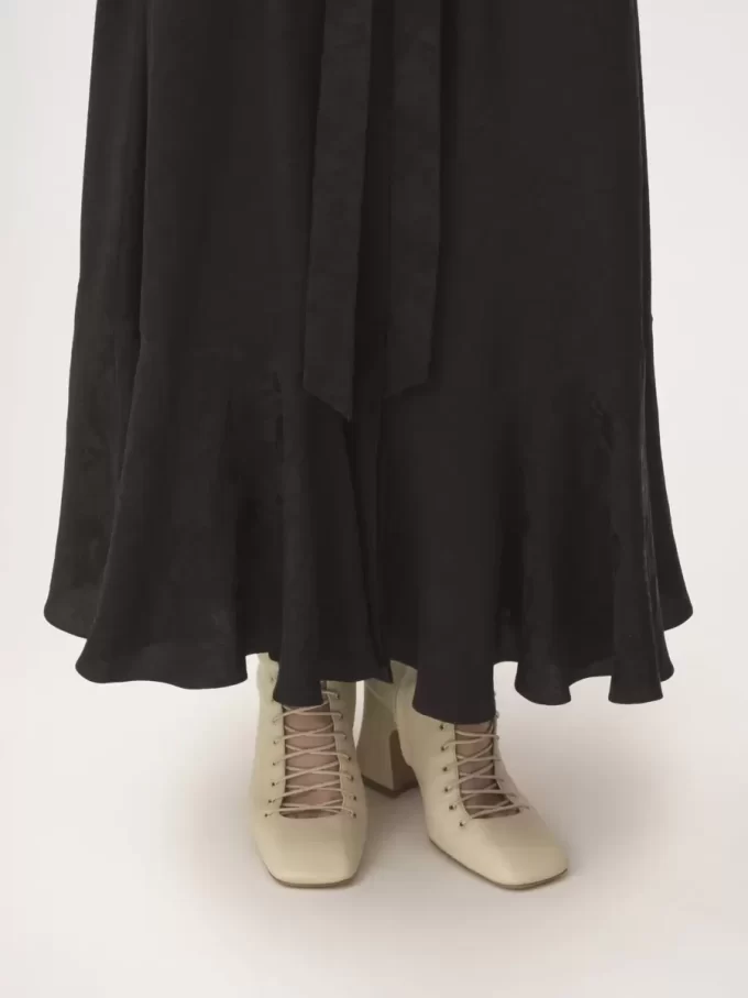 Falda midi fruncida en jacquard de seda