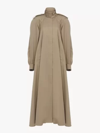 Gabardina larga de cuello alto en gabardina de algodón