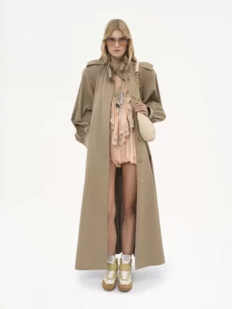 Gabardina larga de cuello alto en gabardina de algodón