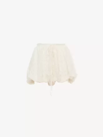 Mini shorts bombachos de muselina de seda con encaje floral