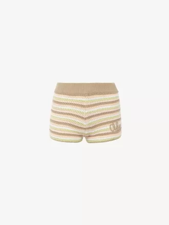 Mini shorts de tiro alto con logo en tejido de crochet de algodón