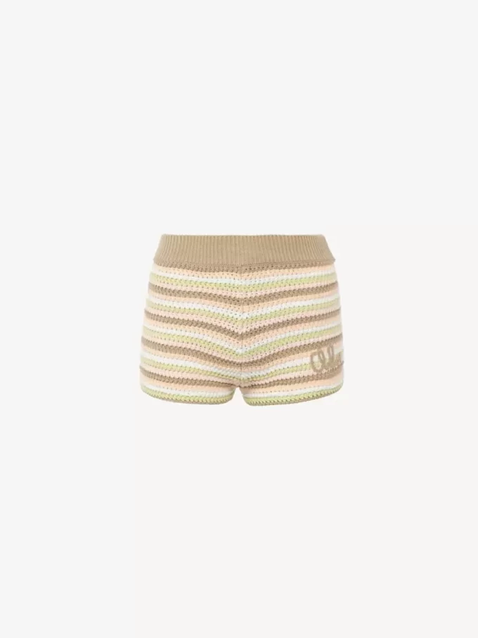 Mini shorts de tiro alto con logo en tejido de crochet de algodón Mini shorts de tiro alto con logo en tejido de crochet de algodón