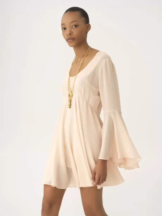 Minivestido evasé de georgette de seda