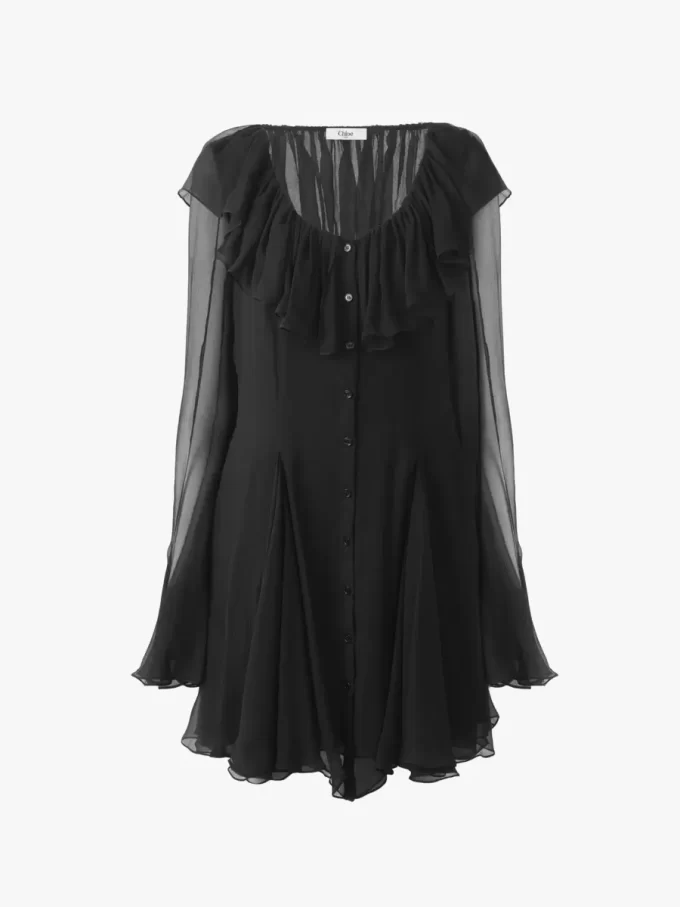 Minivestido evasé en muselina de seda