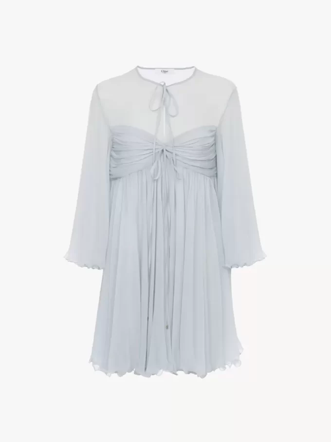 Minivestido plisado en muselina de seda