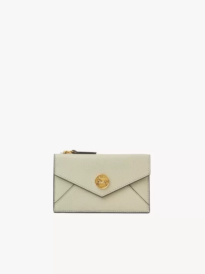 Monedero pequeño tipo sobre con ranuras para tarjetas en piel granulada