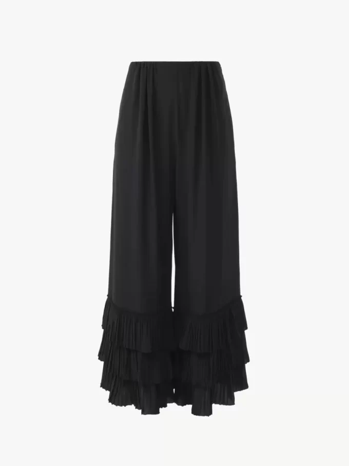 Pantalón ancho fluido de crepé de China
