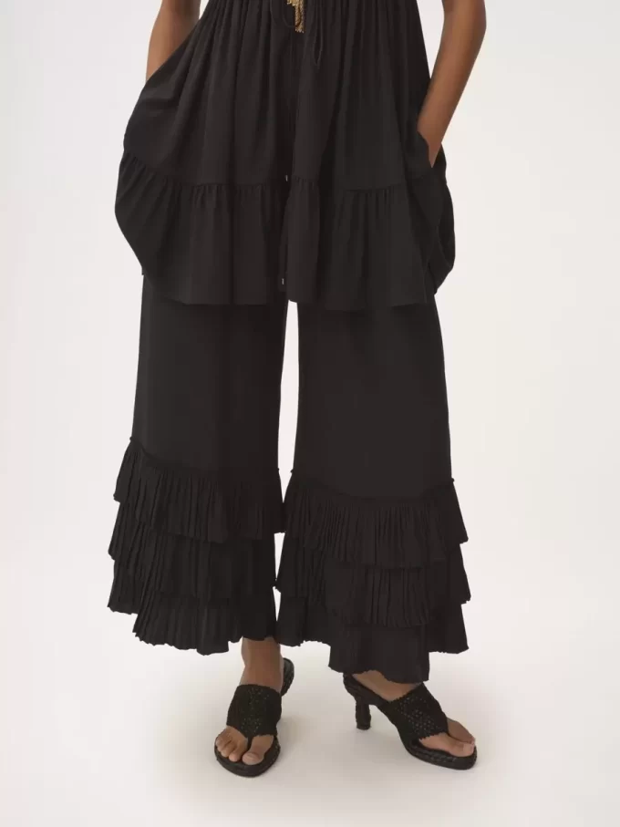 Pantalón ancho fluido de crepé de China