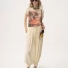 Pantalón fluido cropped de crepé de China