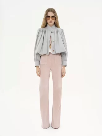 Pantalones acampanados de tiro alto en ante