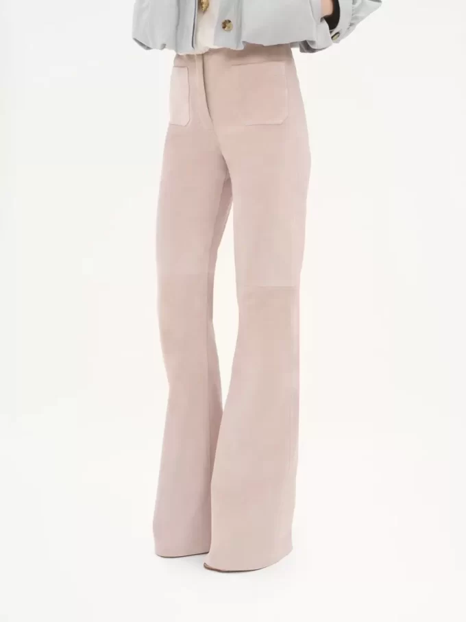 Pantalones acampanados de tiro alto en ante Pantalones acampanados de tiro alto en ante