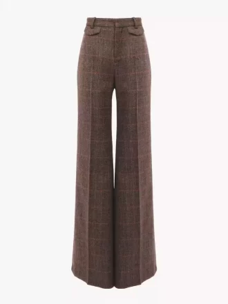 Pantalones acampanados de tiro alto en cuadros de lana