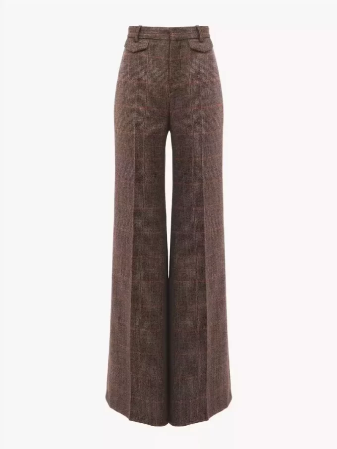 Pantalones acampanados de tiro alto en cuadros de lana Pantalones acampanados de tiro alto en cuadros de lana