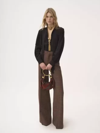 Pantalones acampanados de tiro alto en cuadros de lana