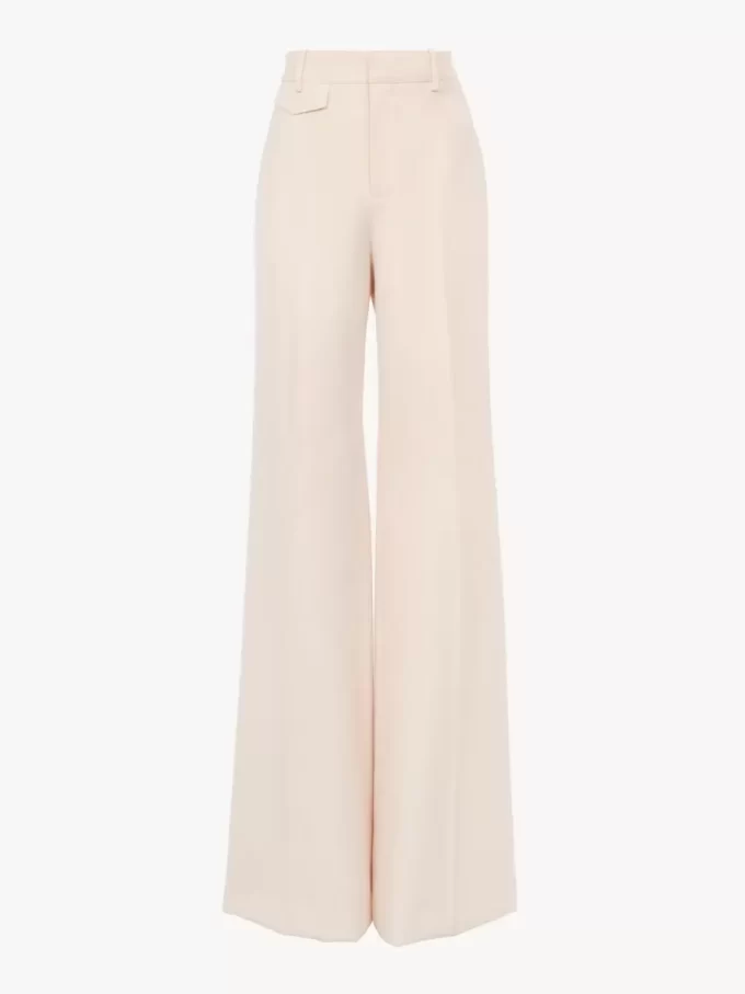 Pantalones acampanados de tiro alto en gabardina de lana Pantalones acampanados de tiro alto en gabardina de lana