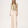 Pantalones acampanados de tiro alto en gabardina de lana Pantalones acampanados de tiro alto en gabardina de lana
