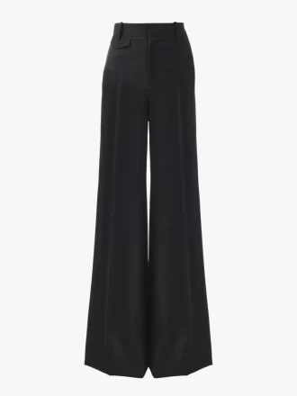 Pantalones acampanados de tiro alto en lana grain de poudre