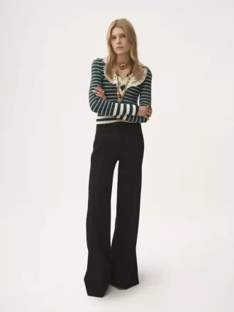 Pantalones acampanados de tiro alto en lana grain de poudre