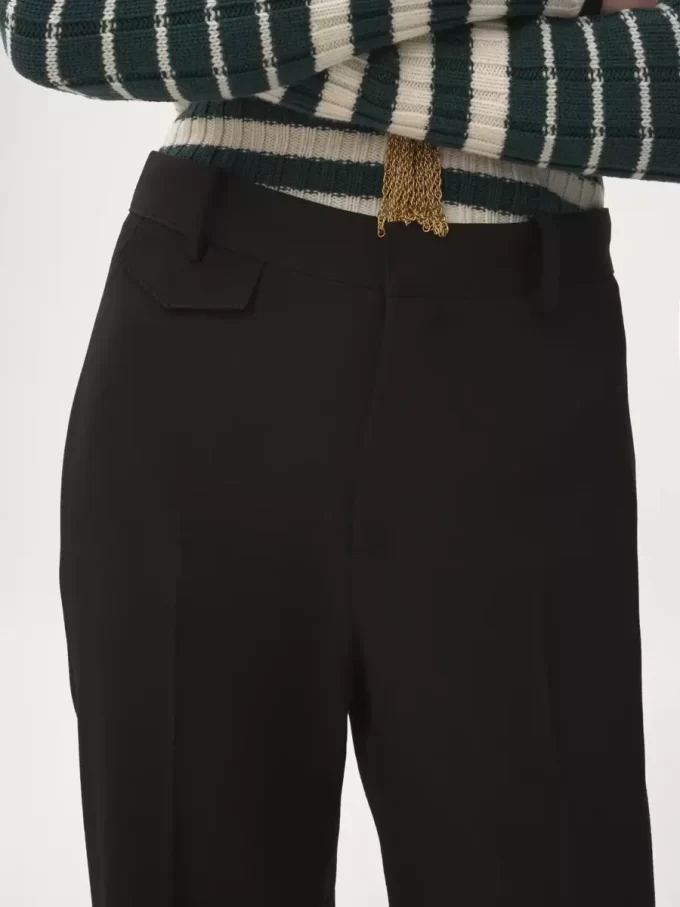 Pantalones acampanados de tiro alto en lana grain de poudre Pantalones acampanados de tiro alto en lana grain de poudre