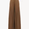 Pantalones anchos de tiro alto en lona de algodón Pantalones anchos de tiro alto en lona de algodón