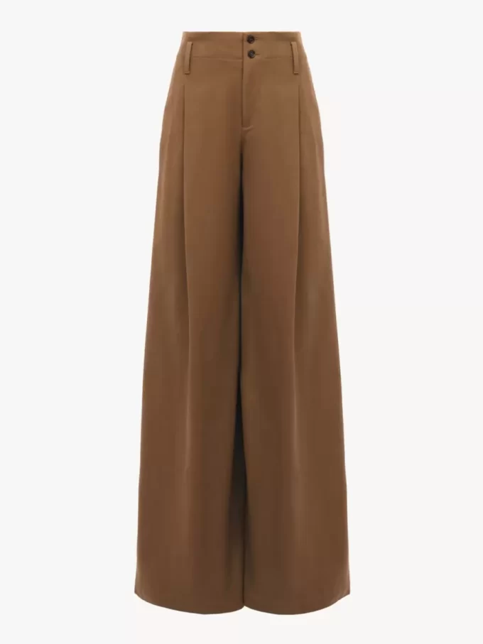 Pantalones anchos de tiro alto en lona de algodón Pantalones anchos de tiro alto en lona de algodón