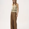 Pantalones anchos de tiro alto en lona de algodón Pantalones anchos de tiro alto en lona de algodón