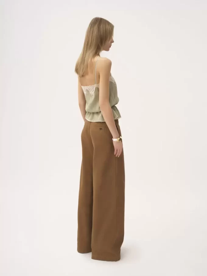 Pantalones anchos de tiro alto en lona de algodón Pantalones anchos de tiro alto en lona de algodón