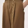 Pantalones anchos de tiro alto en lona de algodón Pantalones anchos de tiro alto en lona de algodón