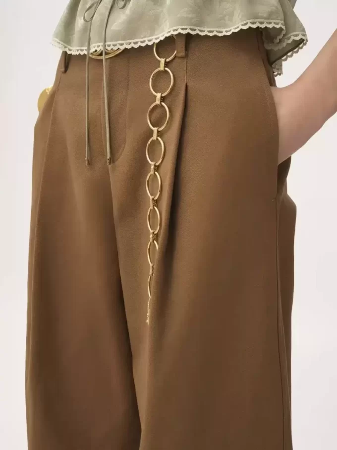 Pantalones anchos de tiro alto en lona de algodón Pantalones anchos de tiro alto en lona de algodón