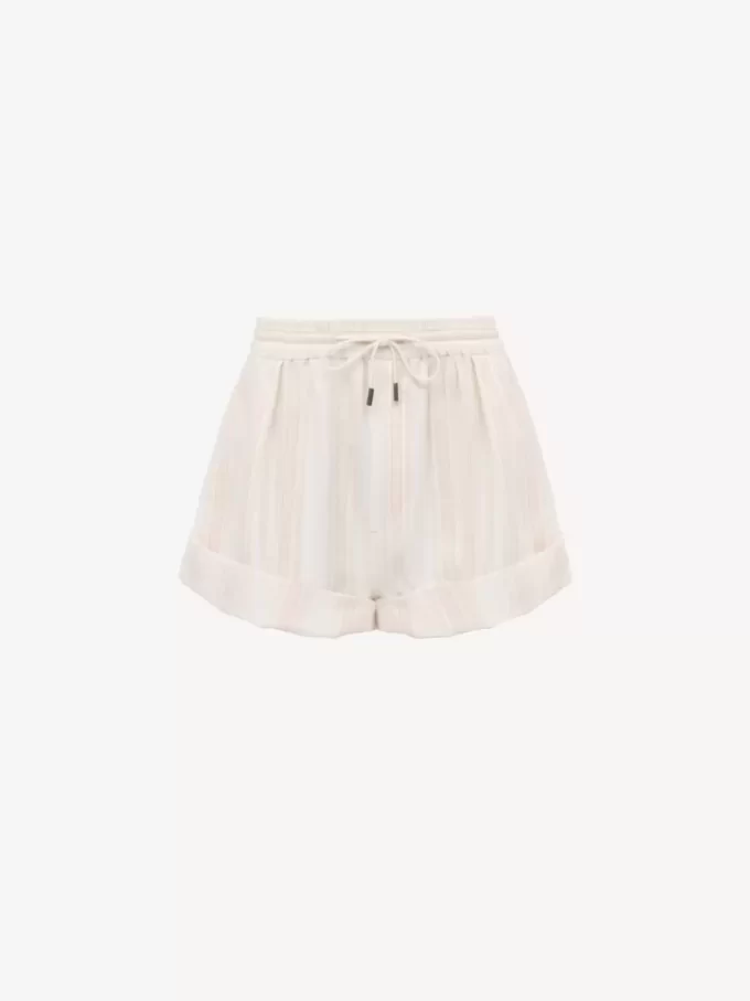 Pantalones cortos con cordón y dobladillo en algodón Pantalones cortos con cordón y dobladillo en algodón