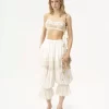 Pantalones fluidos cropped en charmeuse de seda y encaje