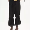 Pantalones fluidos cropped en charmeuse de seda y encaje