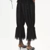 Pantalones fluidos cropped en charmeuse de seda y encaje