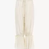 Pantalones fluidos cropped en pongé de seda lavada y encaje