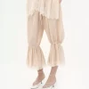 Pantalones fluidos cropped en pongé de seda lavada y encaje