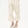 Pantalones fluidos cropped en pongé de seda lavada y encaje