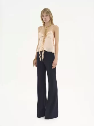 Pantalones sastre acampanados de lana elástica