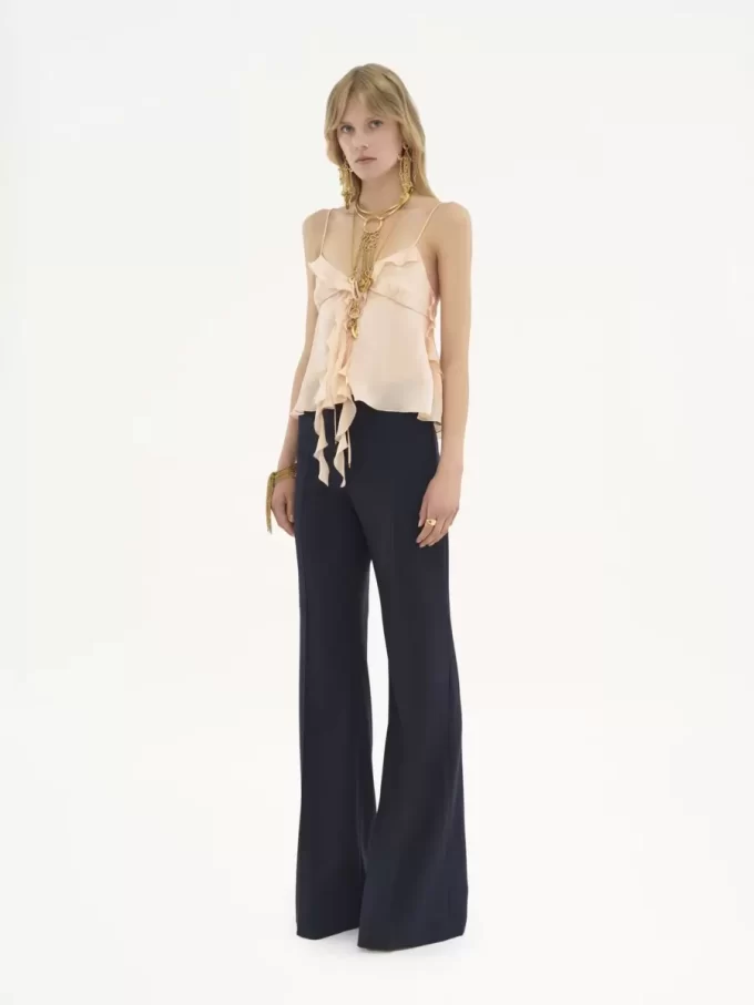 Pantalones sastre acampanados de lana elástica Pantalones sastre acampanados de lana elástica