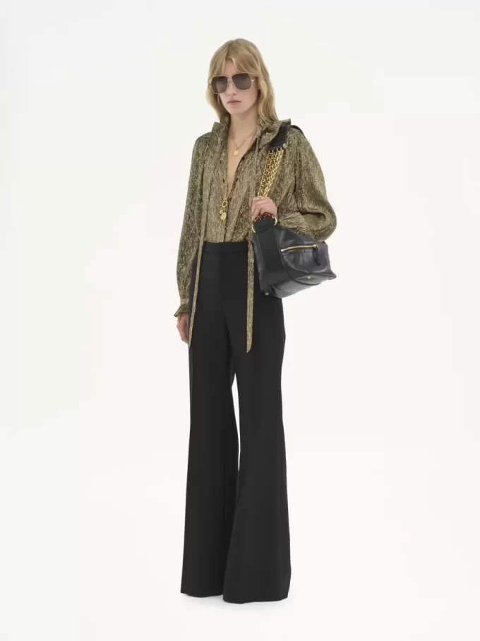 Pantalones sastre acampanados de lana grain de poudre Pantalones sastre acampanados de lana grain de poudre