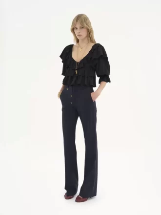 Pantalones sastre de estilo juvenil en lana elástica
