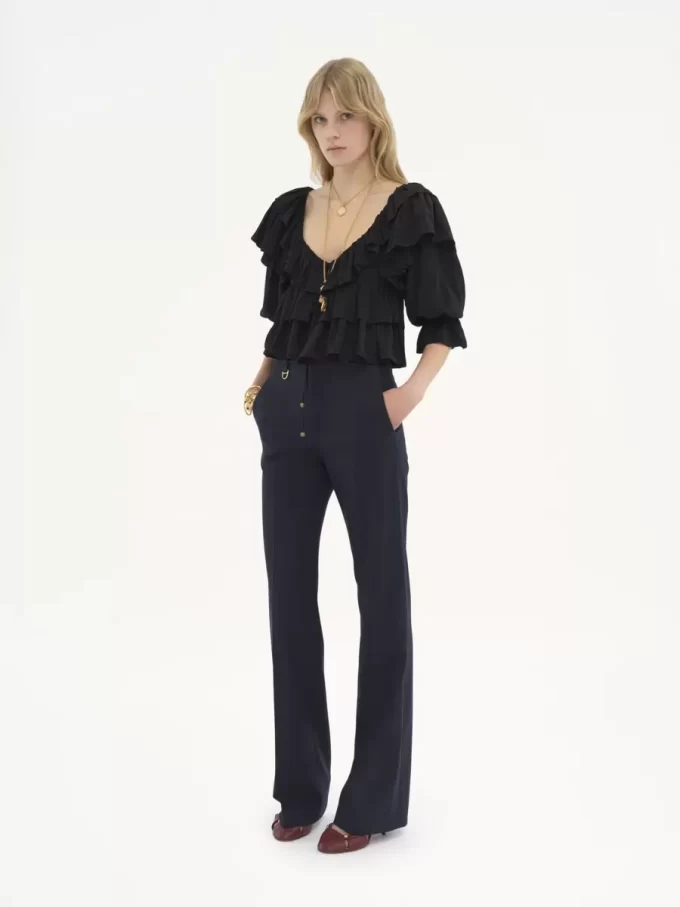 Pantalones sastre de estilo juvenil en lana elástica