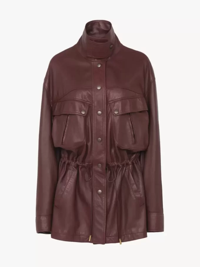 Parka de cuello alto en piel