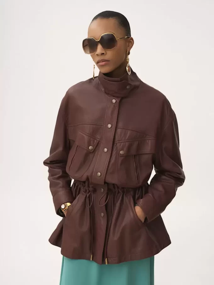 Parka de cuello alto en piel