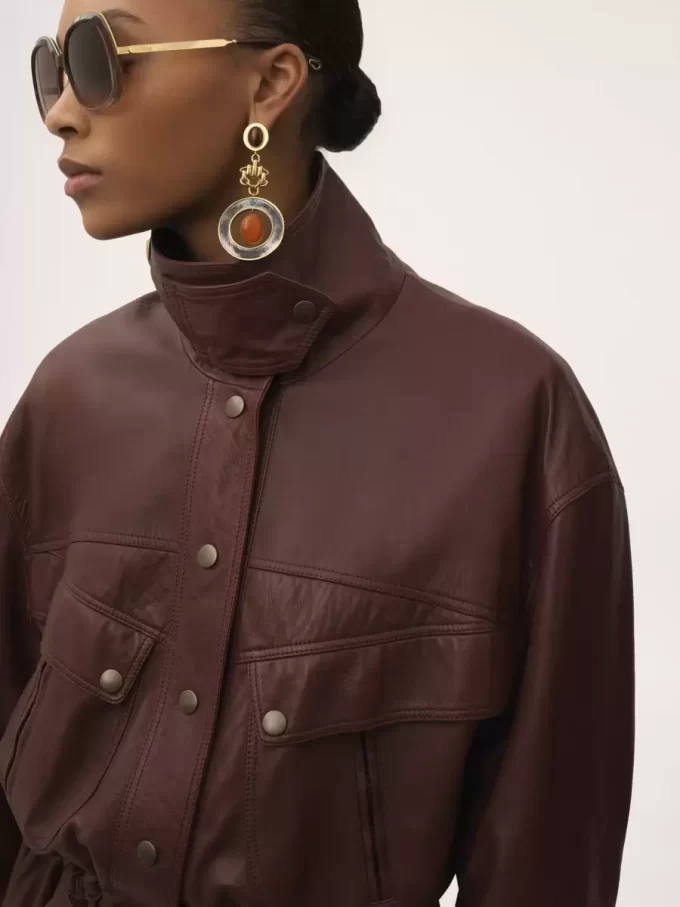 Parka de cuello alto en piel