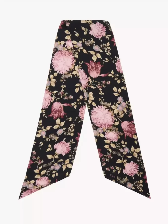 Pañuelo bandeau ancho The Chloé Peonies en charmeuse de seda