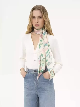 Pañuelo bandeau ancho The Chloé Peonies en charmeuse de seda