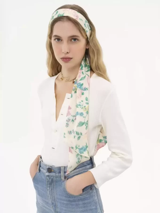 Pañuelo bandeau ancho The Chloé Peonies en charmeuse de seda