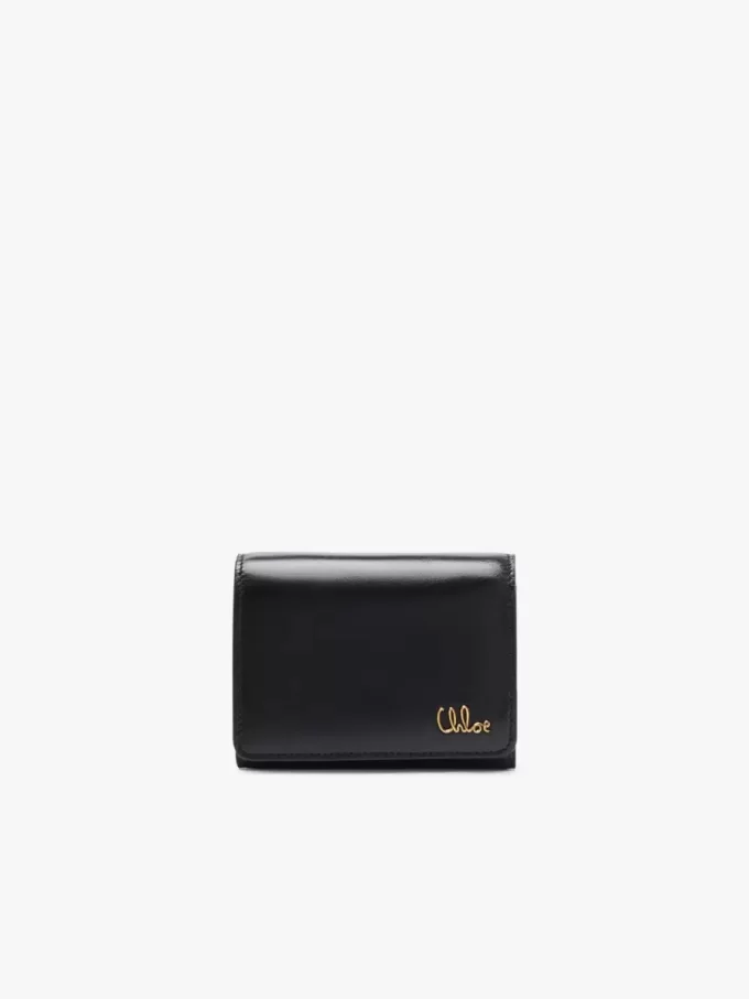 Pequeño bolso Chloé Iconic de tres pliegues con bolsillo para monedas en piel brillante