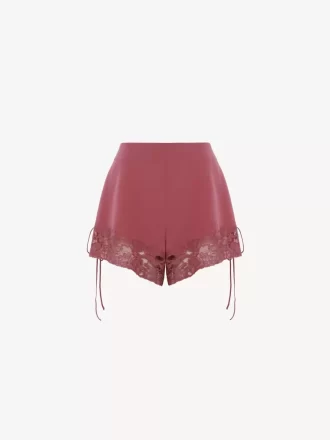 Shorts lenceros de crepé de China con ribete de encaje